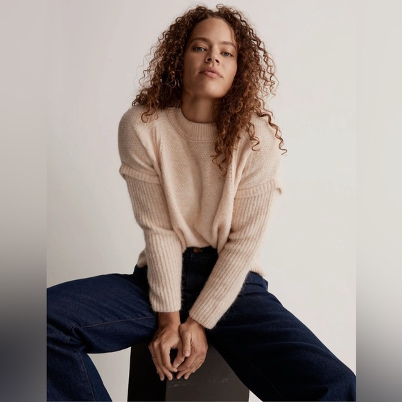 Madewell Havener Cable Pullover Sweater Heather Powder NWOT Crew Neck Size XS - Picture 4 of 13